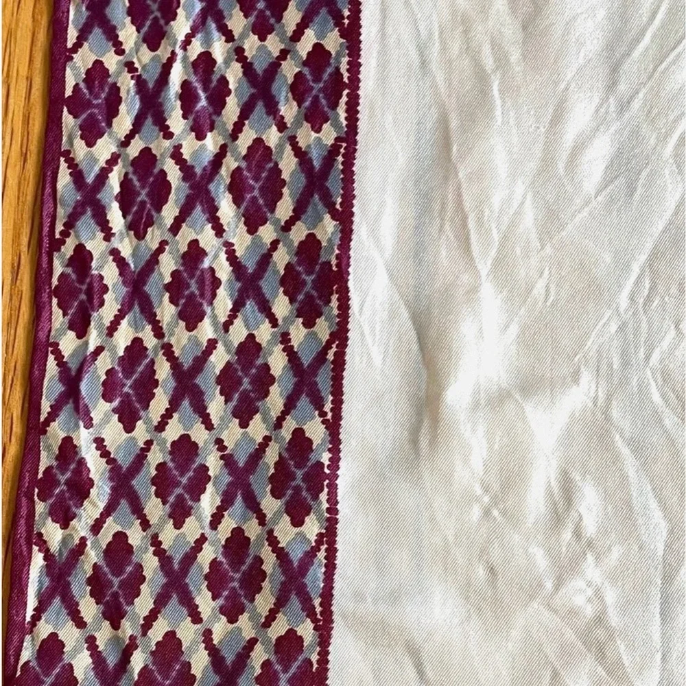 Vintage Glentex Silk Blend Scarf Purple Ivory Geometric Print Oblong